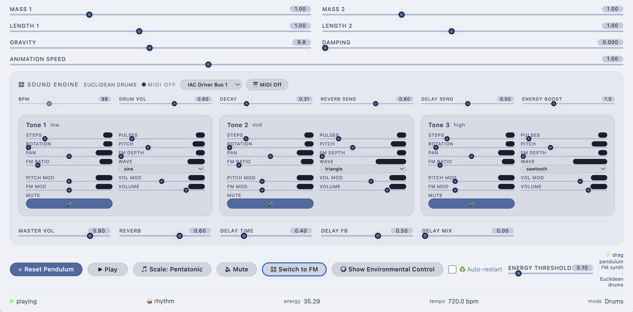 Pendulos generative sound engine interface